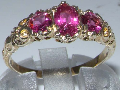 LetsBuyGold 10k Yellow Gold Natural Pink Tourmaline Womens Trilogy Ring - Size 5.75