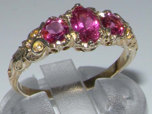 LetsBuyGold 10k Yellow Gold Natural Pink Tourmaline Womens Trilogy Ring - Size 5.75