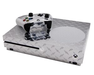 silver diamond plate mirror - vinyl decal mod skin kit by system skins - compatible with microsoft xbox one slim (xb1 slim)