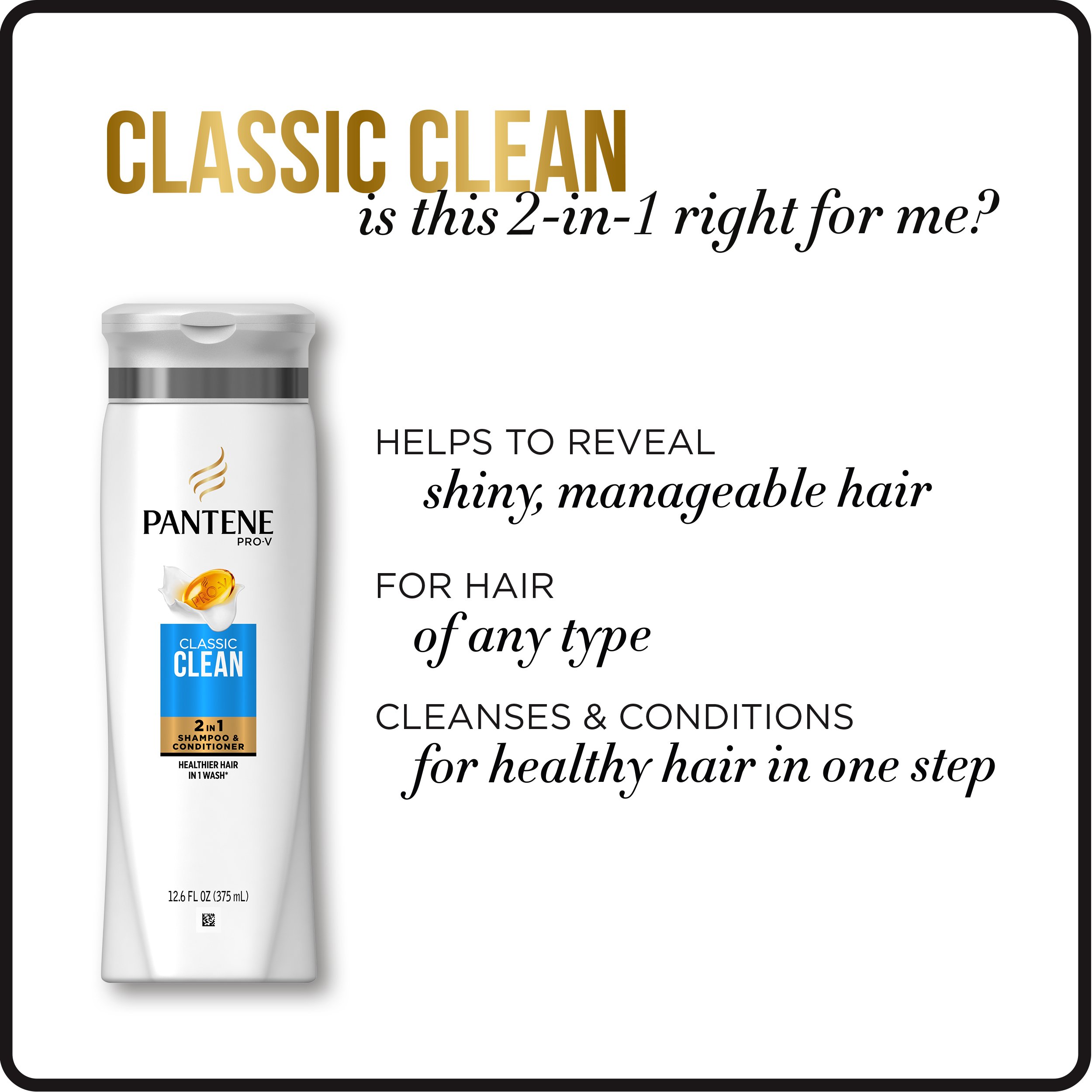 Pantene Pro-V Classic Clean 2In1 Shampoo & Conditioner, 30.4 fl oz (Packaging May Vary)