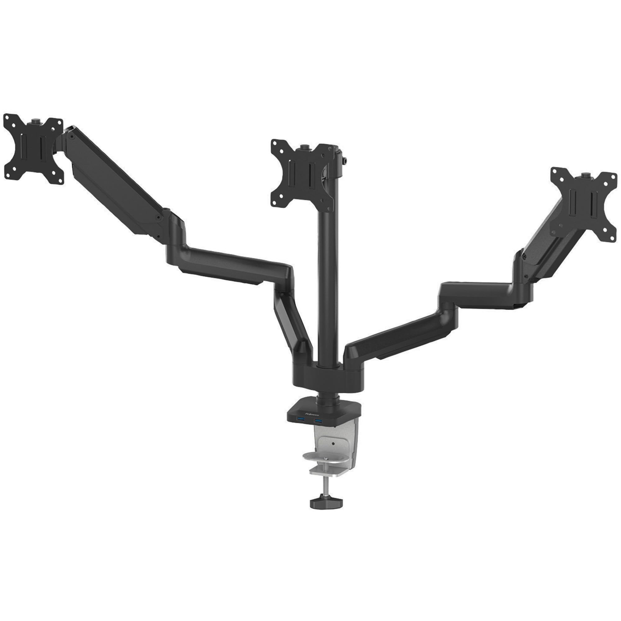 Fellowes Platinum Series Triple Monitor Arm for 27-Inch Monitors, Full Motion, 360° Rotation, VESA Mount with Grommet or Clamp, USB Ports, Ergonomic, Black, 8042601