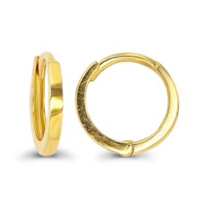 14K Yellow Solid Gold High Polished 1.20mm Thick Plain Small Huggie Earrings | Plain Small Huggie Earrings | 1.20x9mm | Huggie Earrings | Solid Gold Stud Earrings for Women and Teens