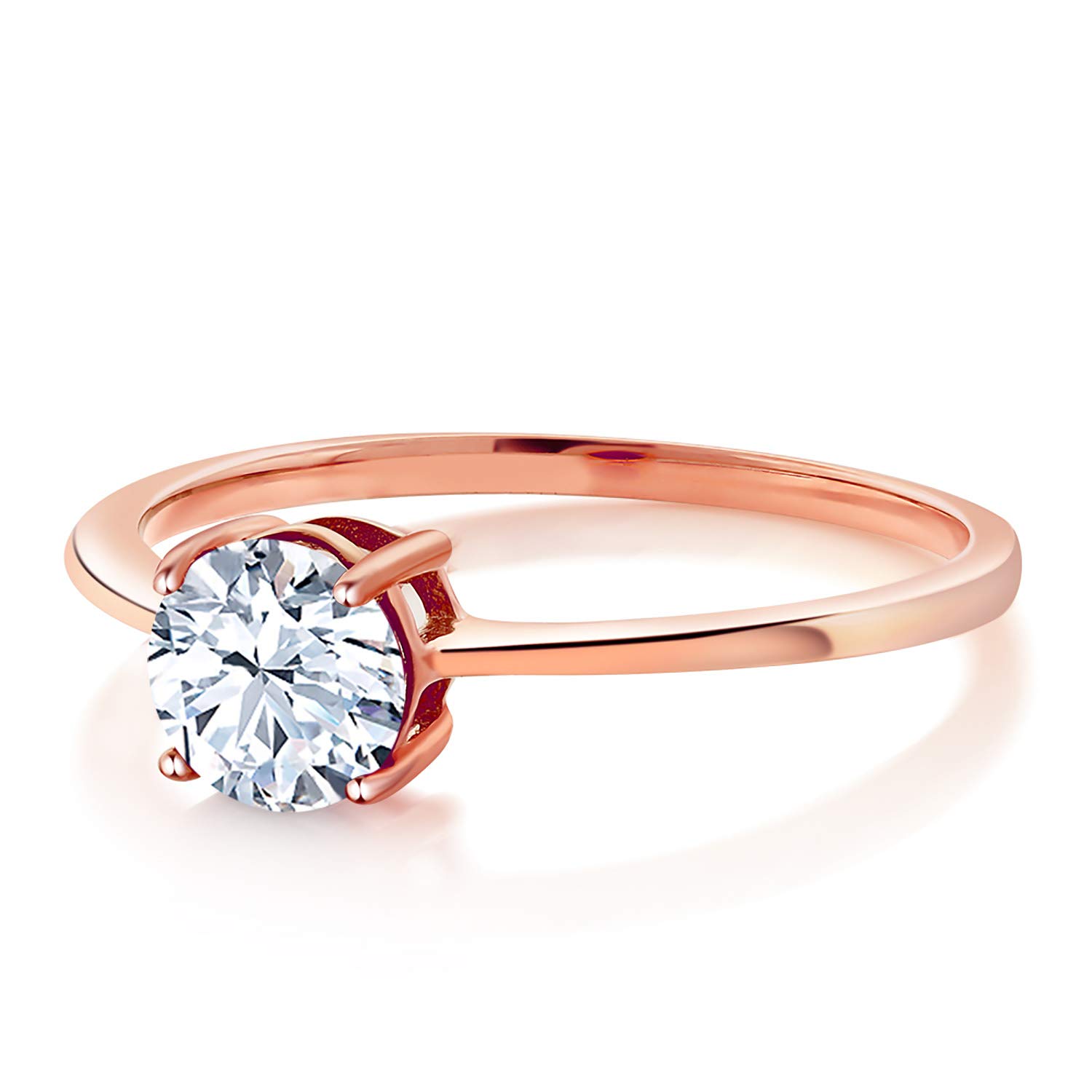 Gem Stone King 10K Rose Gold White Zirconia Solitaire Engagement Ring For Women (1.50 Cttw, Round 6MM, Gemstone Birthstone, Size 7)