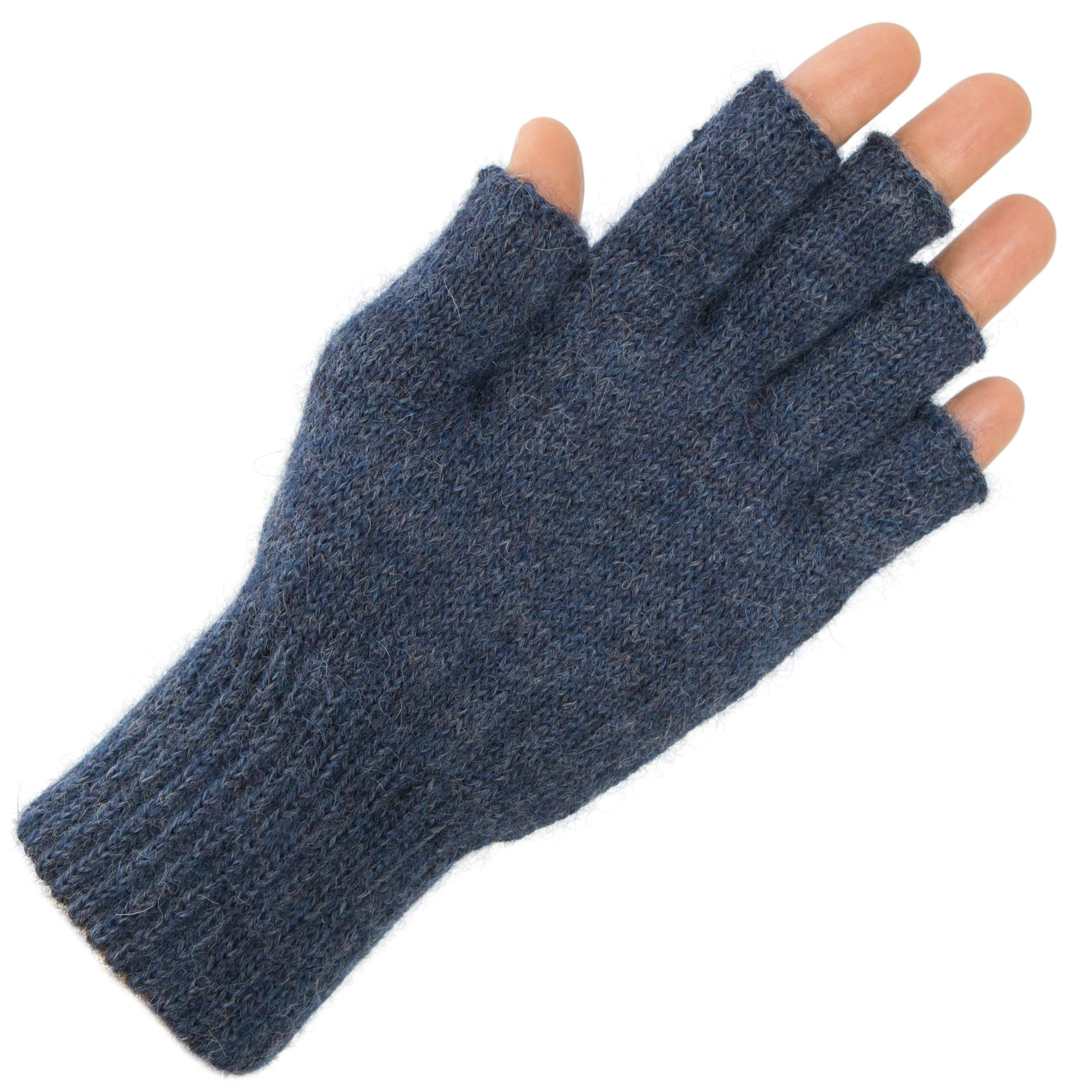 AndeanSun Darn Warm Alpaca Fingerless Gloves 2023 Updated US Sizing-Perfect Fit (Steel Blue Heather - 90% Alpaca, Large)