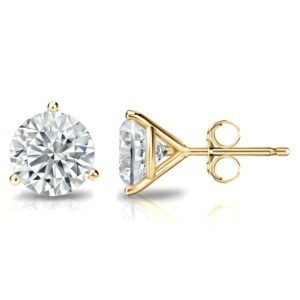 Diamond Wish 18k Yellow Gold Round Diamond Stud Earrings (1/6 carat TW, Good, SI1-SI2) 3-Prong Martini, Push-Back