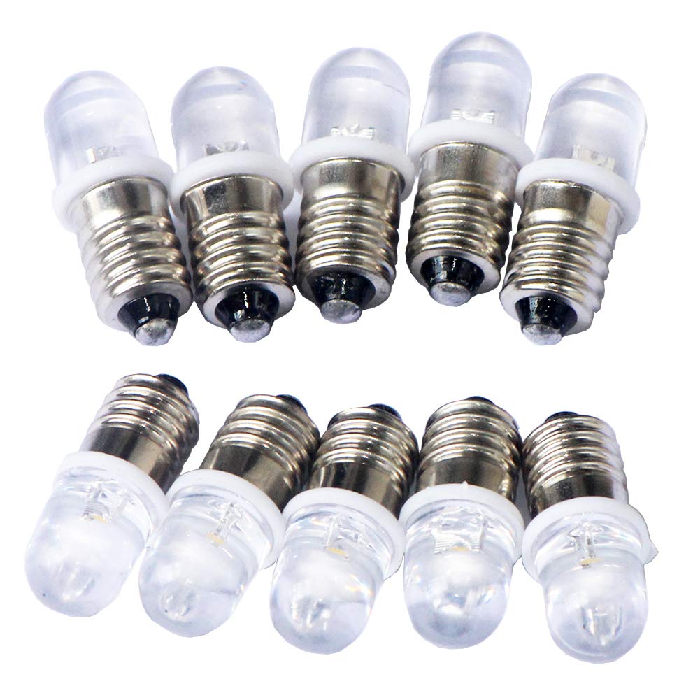 GutReise 10pcs E10 Screw DC12V Cold White Spot Led Bulb Light Lamps +10pcs E10 Base (DC12V, Cold White)