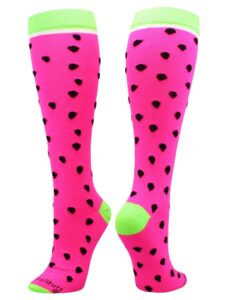 madsportsstuff neon watermelon over the calf socks (neon pink/neon green, small)