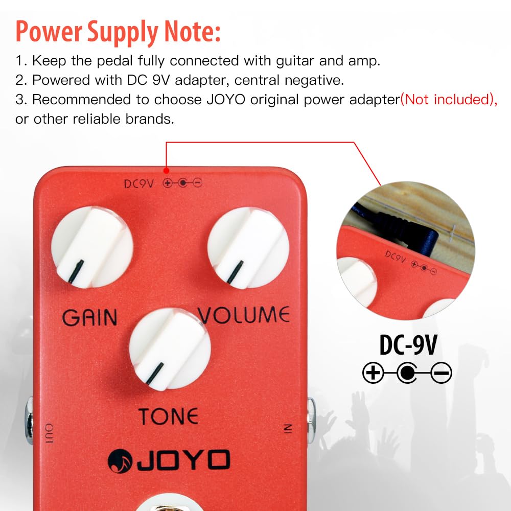 JOYO Distortion Pedal Crunch Distortion of British Classic Rock Distortion Effect for Electric Guitar - True Bypass (JF-03)