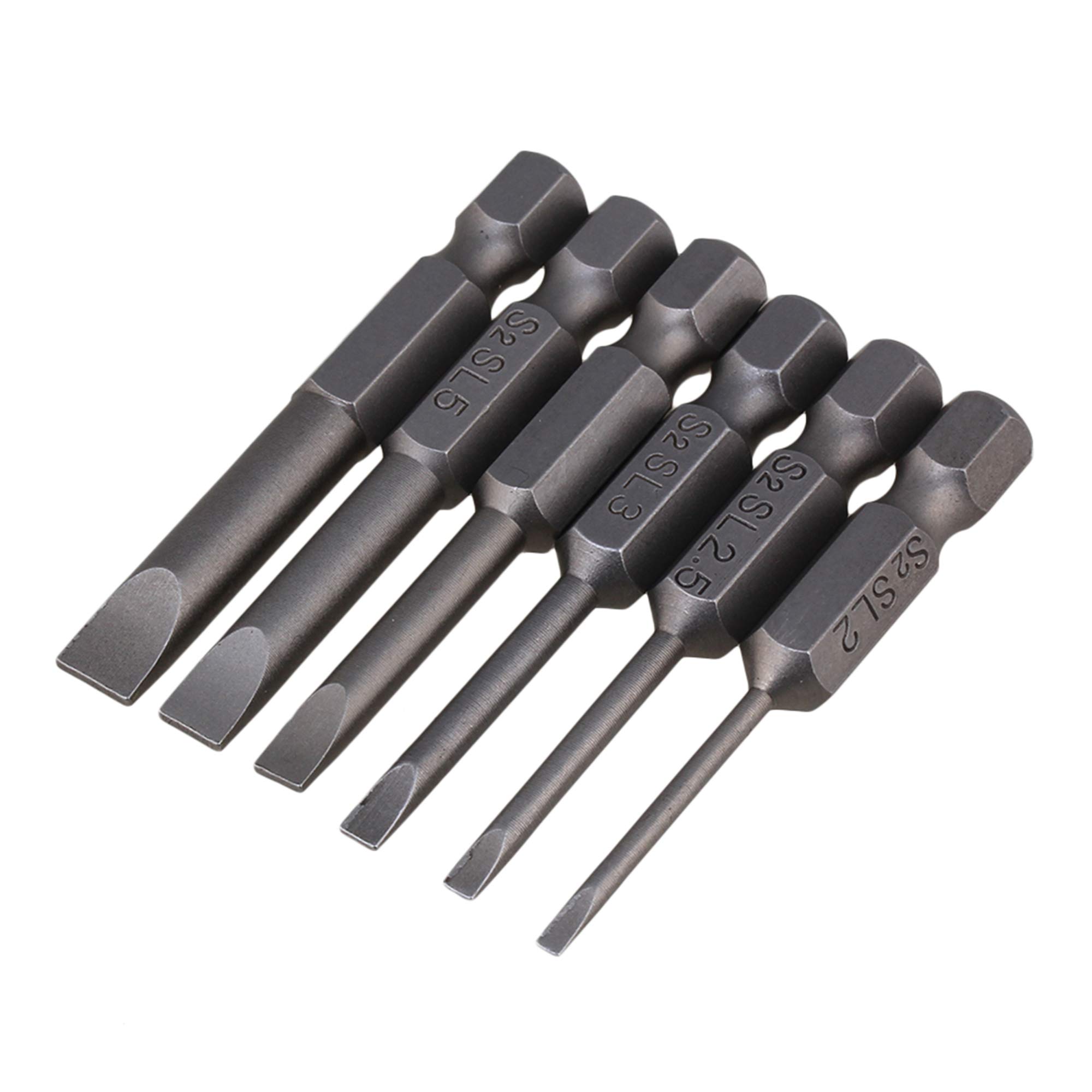 CNBTR 5cm Length S2 Alloy Steel Hex Shank Magnetic Flat Head Slotted Tip Screwdriver Bits 1/4inch Drive Pack of 6