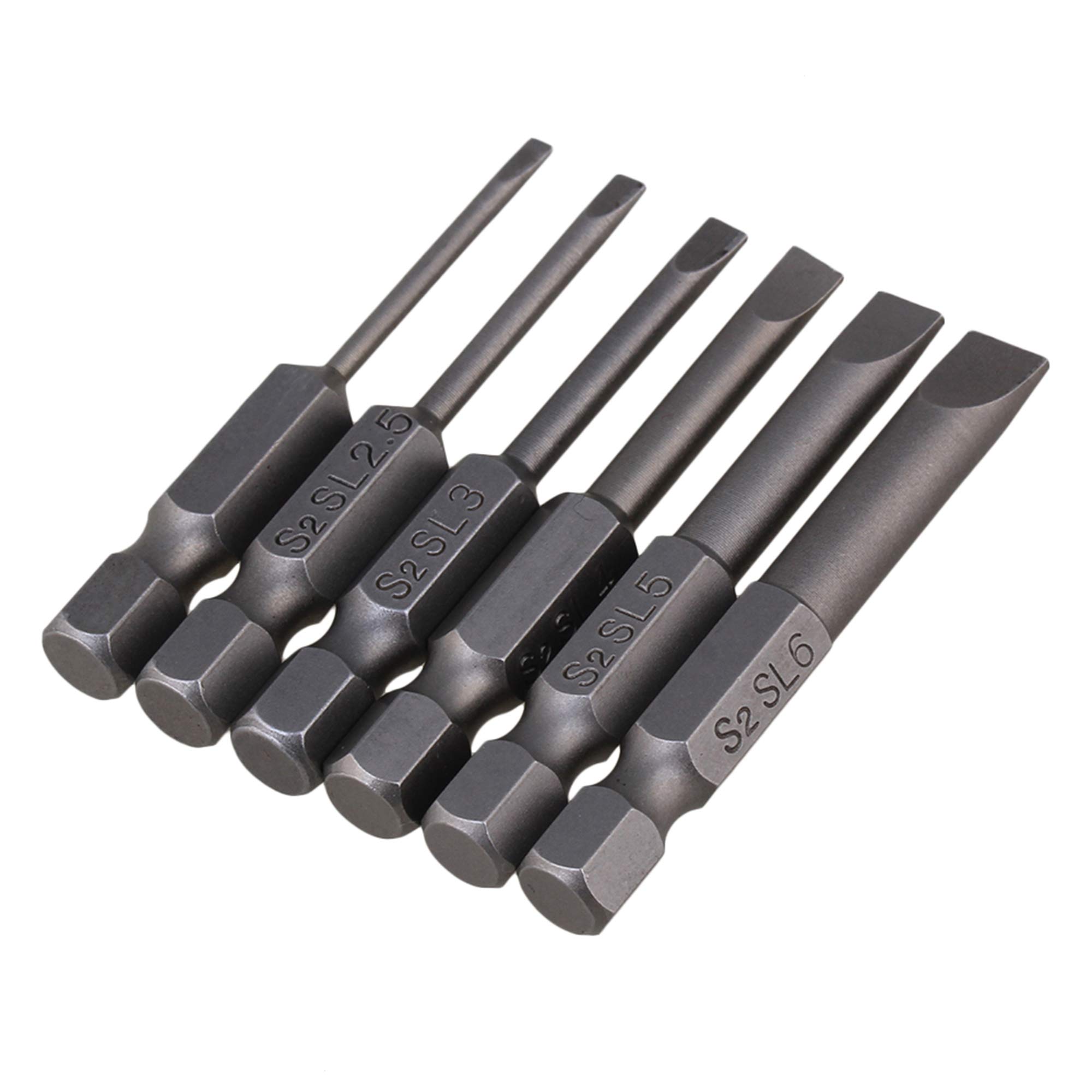 CNBTR 5cm Length S2 Alloy Steel Hex Shank Magnetic Flat Head Slotted Tip Screwdriver Bits 1/4inch Drive Pack of 6