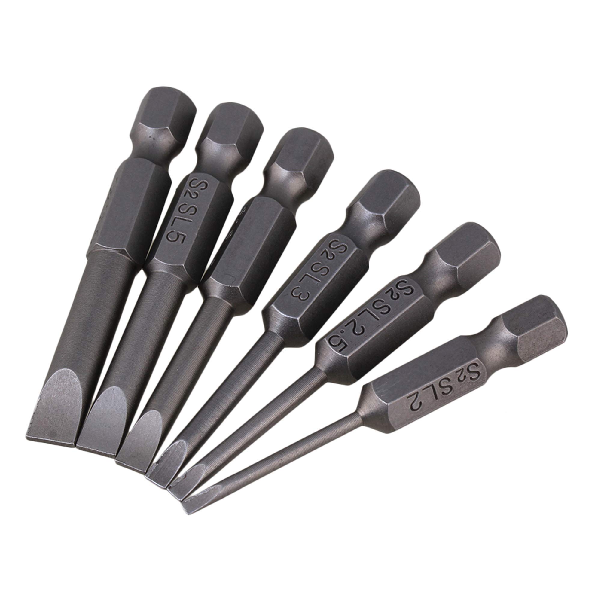 CNBTR 5cm Length S2 Alloy Steel Hex Shank Magnetic Flat Head Slotted Tip Screwdriver Bits 1/4inch Drive Pack of 6