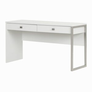 south shore interface modern simple design computer desk with 2 drawers, pure white