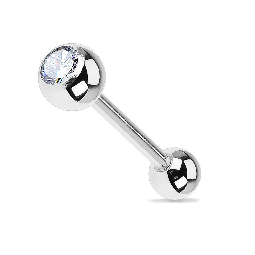 Dynamique Solid G23 Implant Titanium Internally Threaded Stud/Tongue Ring with Press Fit Jeweled Ball (Sold Per Piece)