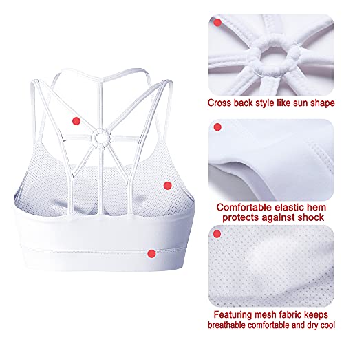 YIANNA Sports Bras for Women Cross Back Padded Sports Bra Medium Support Workout Running Yoga Bra, YA-BRA139-White-L