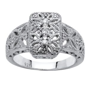 palmbeach platinum-plated sterling silver genuine diamond accent vintage style filigree ring sizes 6-10 size 7