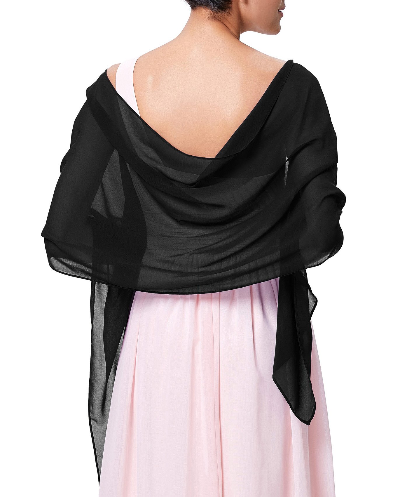 Kate Kasin Black Chiffon Bridal Evening Party Scarves Shawls for Formal Dress