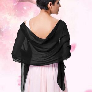 Kate Kasin Black Chiffon Bridal Evening Party Scarves Shawls for Formal Dress