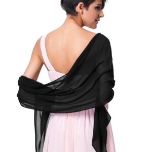 Kate Kasin Black Chiffon Bridal Evening Party Scarves Shawls for Formal Dress