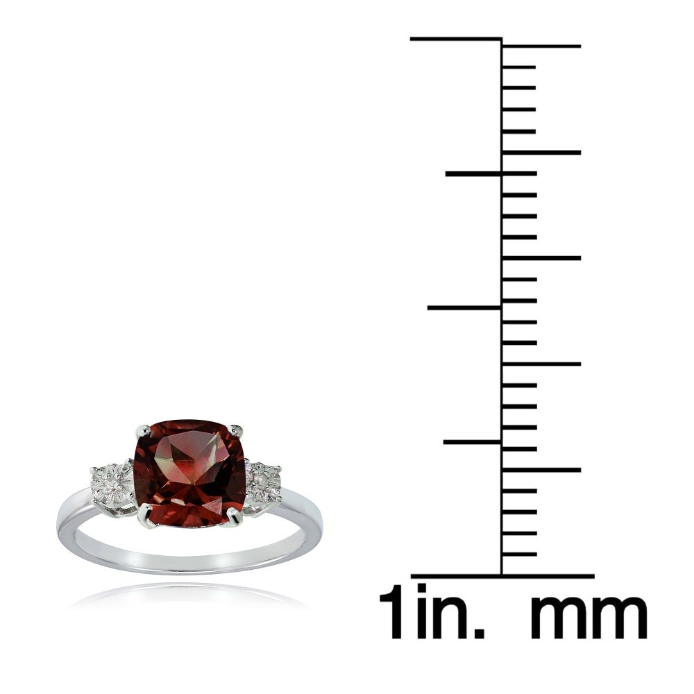 Ice Gems Sterling Silver African Garnet and Cushion-cut Ring, Size 5