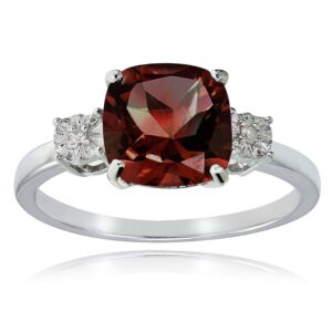 Ice Gems Sterling Silver African Garnet and Cushion-cut Ring, Size 5