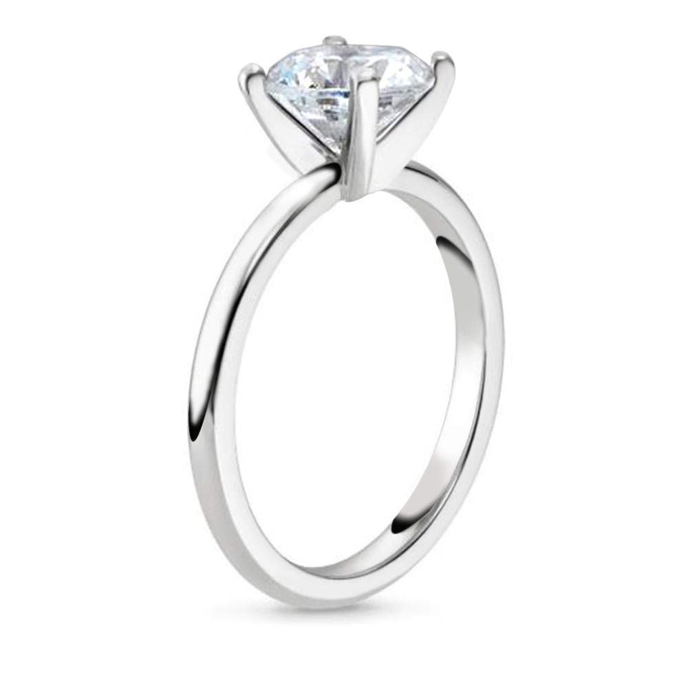 Samie Collection 4 Carat Round Brilliant Simulated Diamond CZ Solitaire Engagement Rings for Women, Classic Wedding Ring, White Gold Finish, Size 6