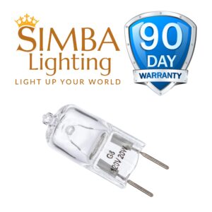 Simba Lighting Halogen Light Bulb G8 T4 20W JCD Bi-Pin (10 Pack) Shorter 1-3/8" (1.38") Length for Under Cabinet Puck Lights, Kitchen Hood, Landscape Lights, Desk Lamps 120V Dimmable, 2700K Warm White