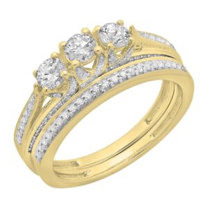 Dazzlingrock Collection 1.00 Carat (Cttw) 14K Round Diamond 3 Stone Engagement Ring Set 1 CT, Yellow Gold, Size 7.5