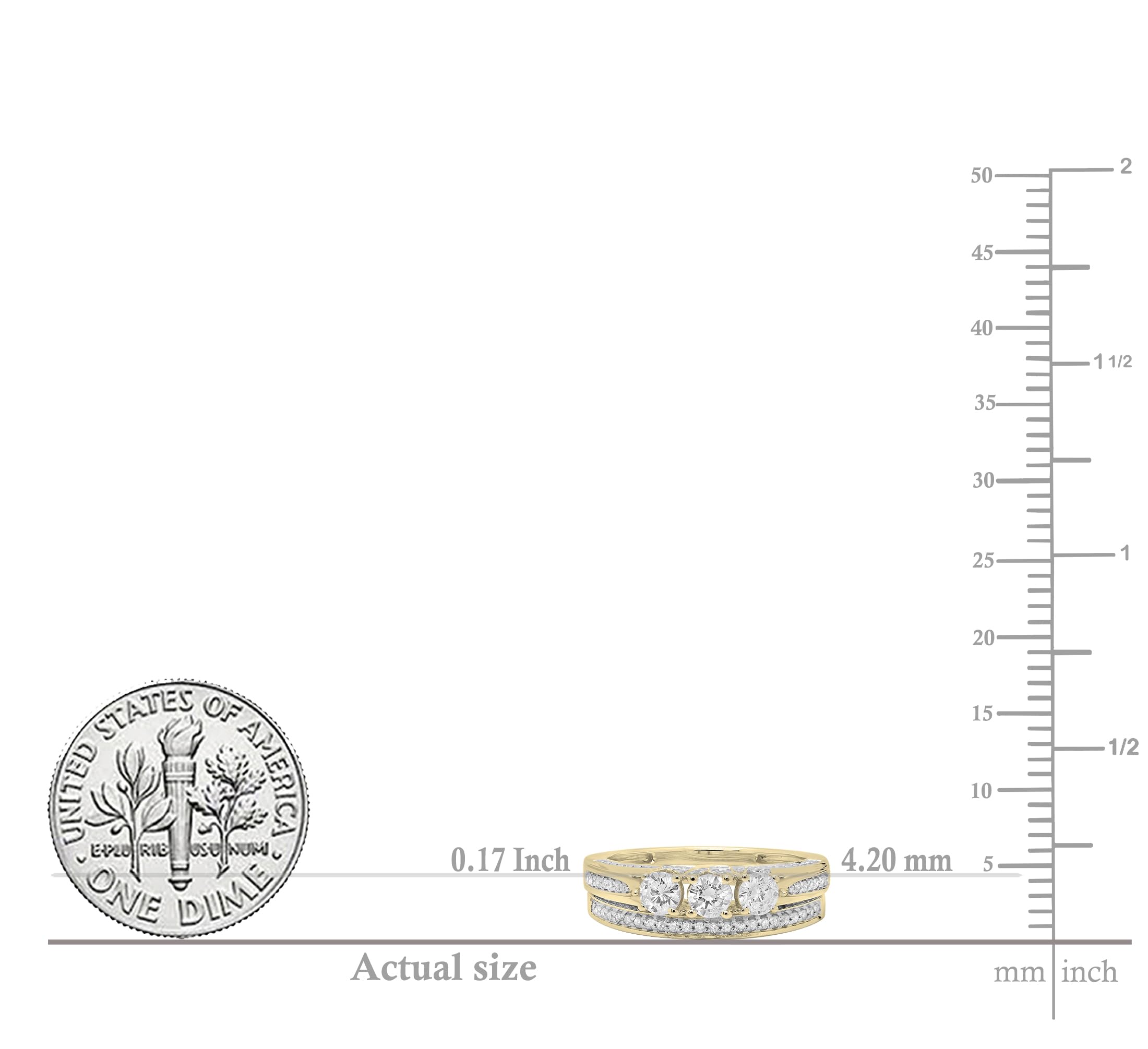 Dazzlingrock Collection 1.00 Carat (Cttw) 14K Round Diamond 3 Stone Engagement Ring Set 1 CT, Yellow Gold, Size 7.5