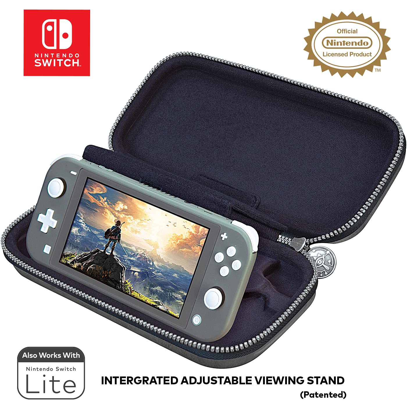 Game Traveler Zelda Nintendo Switch OLED Case - Fits Switch OLED, Original Switch & Switch Lite, Adjustable Viewing Stand & Bonus Game Cases, Deluxe Carry Handle, Licensed Nintendo Switch game case