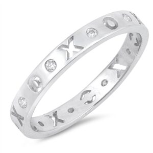 White CZ XOXO Stackable Promise Love Ring .925 Sterling Silver Band Size 6