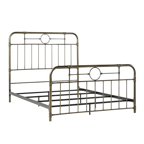 Walker Edison Vintage Metal Iron Pipe Queen Size Bed Headboard Bedroom Headboard Footboard Bed Frame Bedroom, Queen, Bronze