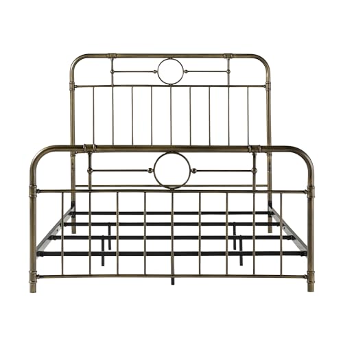 Walker Edison Vintage Metal Iron Pipe Queen Size Bed Headboard Bedroom Headboard Footboard Bed Frame Bedroom, Queen, Bronze