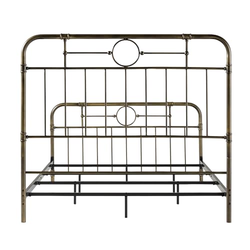 Walker Edison Vintage Metal Iron Pipe Queen Size Bed Headboard Bedroom Headboard Footboard Bed Frame Bedroom, Queen, Bronze