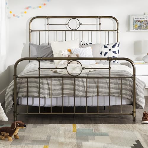 Walker Edison Vintage Metal Iron Pipe Queen Size Bed Headboard Bedroom Headboard Footboard Bed Frame Bedroom, Queen, Bronze