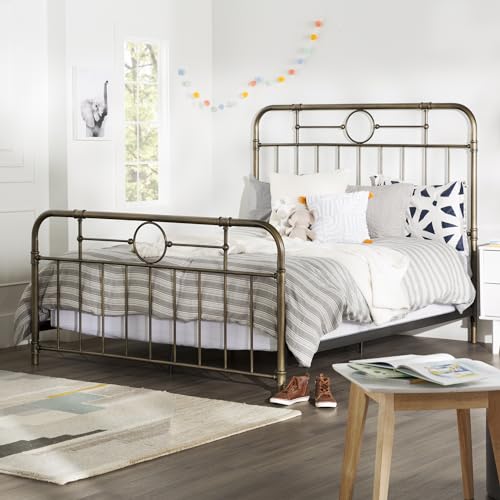 Walker Edison Vintage Metal Iron Pipe Queen Size Bed Headboard Bedroom Headboard Footboard Bed Frame Bedroom, Queen, Bronze