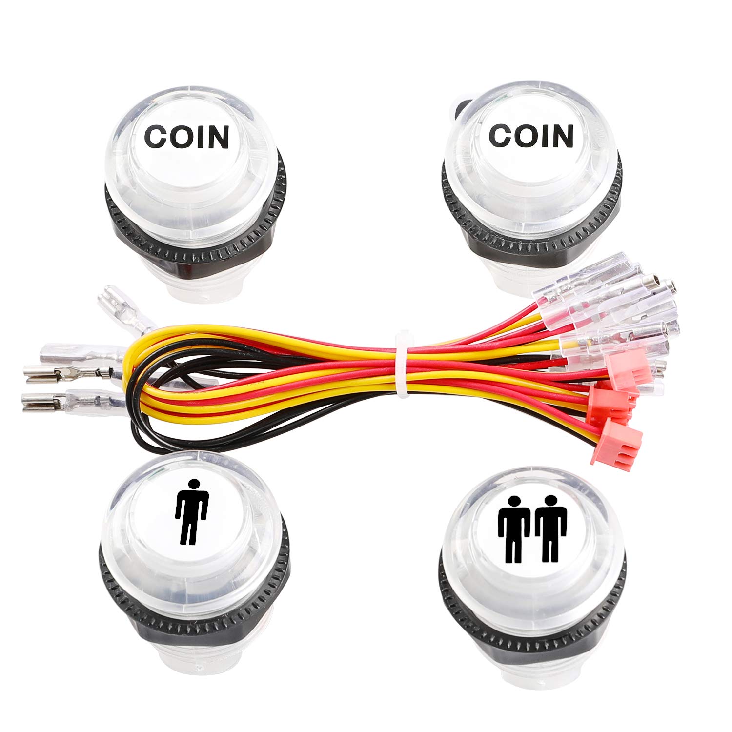 Easyget 4 Pcs/Lot Arcade Start Player & Coin Buttons 5V LED Illuminated Push Button 1P, 2P, 2X Coin Pushbutton Switches for MAME/Jamma/Arcade Game Machines/Arcade Game Consoles Diameter: 28MM