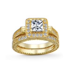 Bling Jewelry Gold Plated Silver Princess CZ Engagement Wedding Ring Set (6)