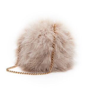 flada women's faux fluffy feather round clutch shoulder bag, apricot, medium