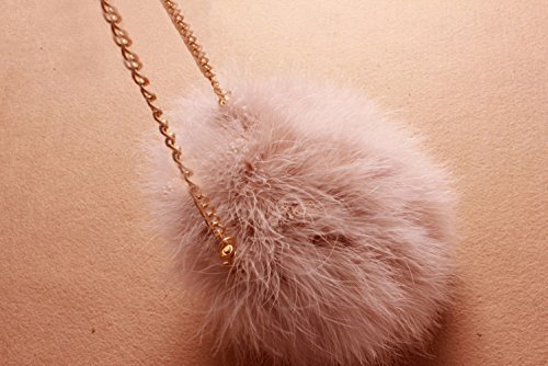 Flada Women's Faux Fluffy Feather Round Clutch Shoulder Bag, Apricot, Medium