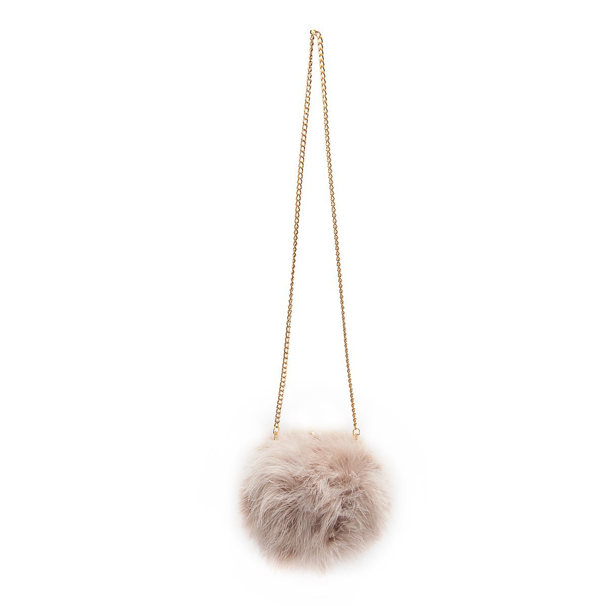 Flada Women's Faux Fluffy Feather Round Clutch Shoulder Bag, Apricot, Medium