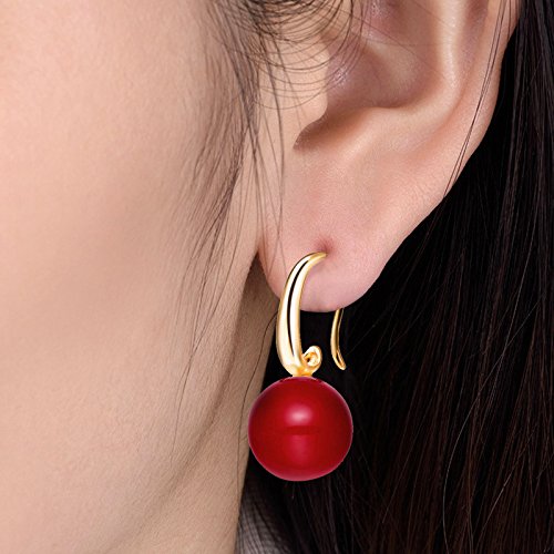 Merdia Charming Earrings Drop Simulated Pearl Hook Earrings 12MM Red | Pearl Earrings for Women | Pearl Jewelry | Women's Earrings | Earrings for Women Trendy | Pearl Drop Earrings | Pearl Earring