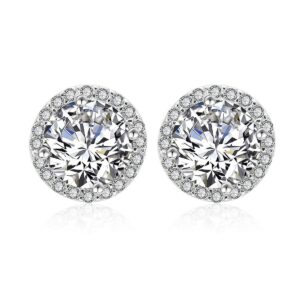 silver cubic zirconia stud earrings - 925 sterling silver crystal round diamond rhinestone cz halo studs earrings for women men everyday earrings