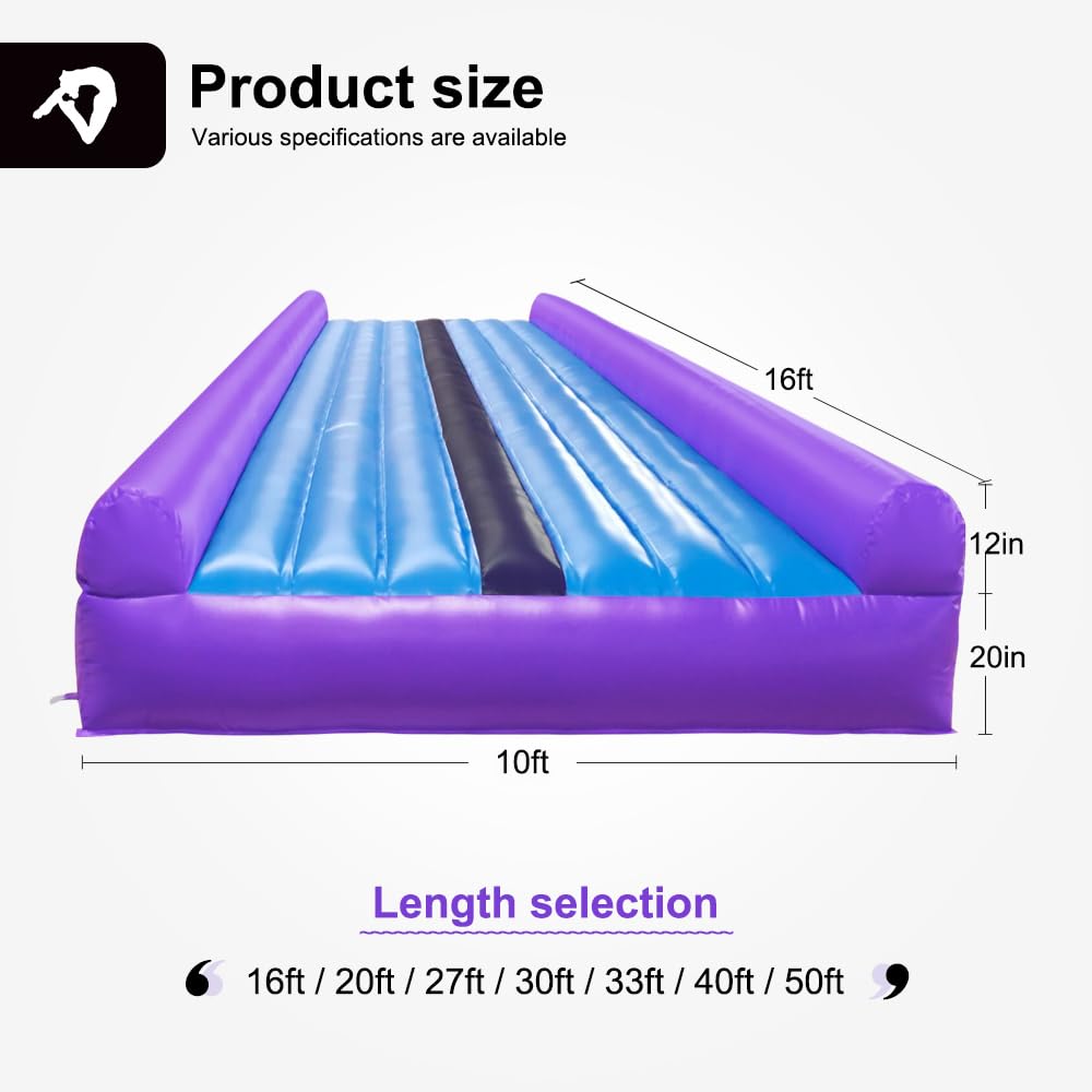 ibigbean Inflatable Tumbling Track for Gymnastics & Cheerleading - Blue Surface Purple Side(50ft)