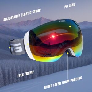 CRG Sports Ski Goggles 100% UV Protection Frameless Snowboard Goggles for Men,Women,Adults