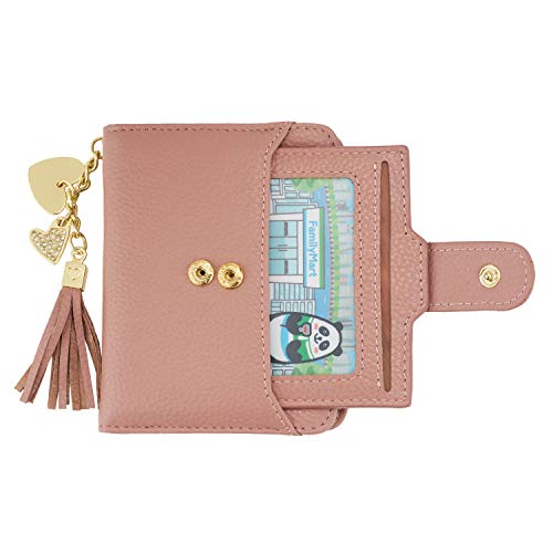 Women's RFID Mini Soft Leather Bifold Wallet with ID Window Card Sleeve Coin Purse(Pink)