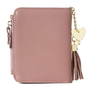 Women's RFID Mini Soft Leather Bifold Wallet with ID Window Card Sleeve Coin Purse(Pink)