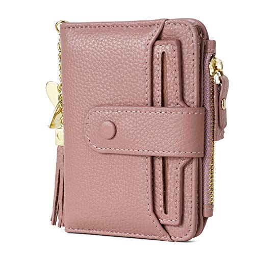 Women's RFID Mini Soft Leather Bifold Wallet with ID Window Card Sleeve Coin Purse(Pink)