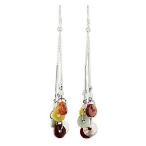 NOVICA Artisan Handmade Jade Quartz Waterfall Earrings | .925 Sterling Silver Glass Bead Dangle Earrings | Multi-color Stones Dangle Earring | Handcrafted Jewelry | Earthy Blend Themed Thailand