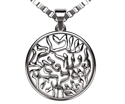 Central Diamond Center Shema Full Prayer Pendant Necklace, Solid .925 Sterling Silver & Platinum Plated