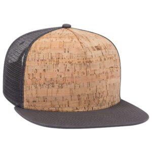 otto cork flat visor snap 5 panel mesh back trucker snapback hat - char. gray/cork/char. gray